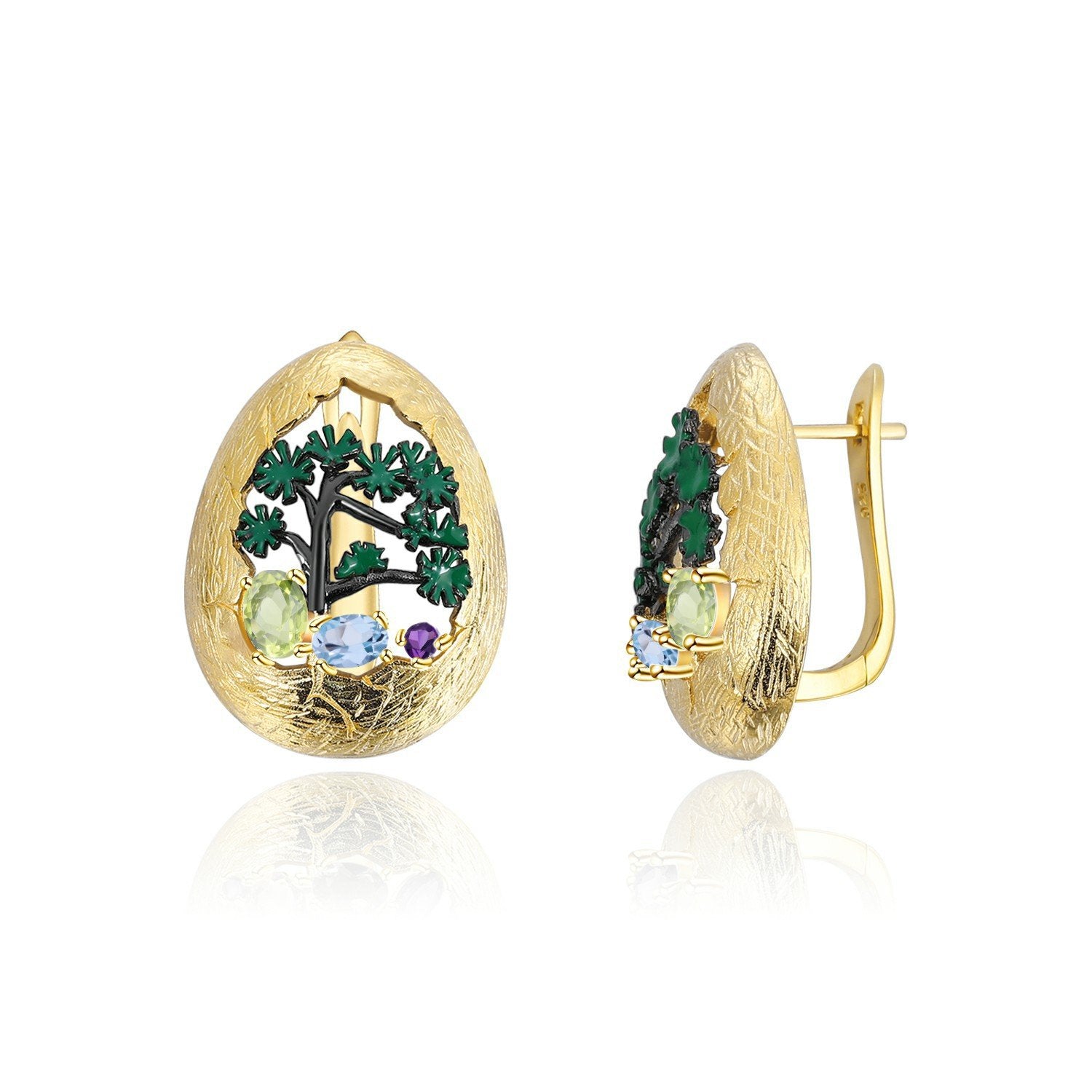 Close-up of the Natural Gemstone setting on these earrings