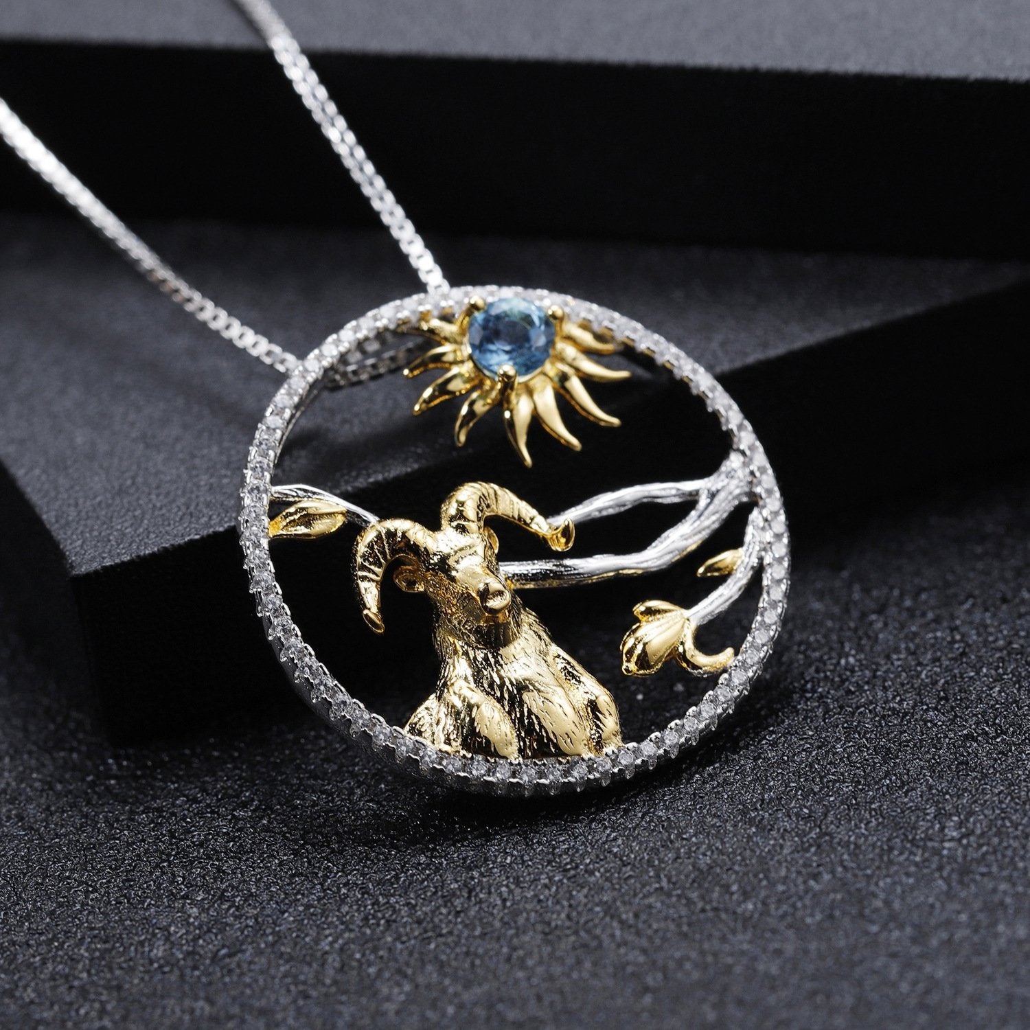 Back view of the Natural Gemstone necklace showing clasp and hallmark