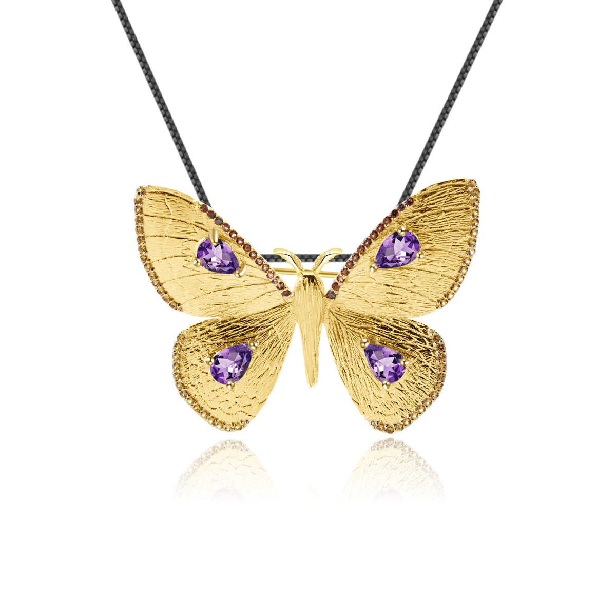 Secret Garden Designer Butterfly Amethyst & 2-in-1 Necklace in 925 Sterling Silver