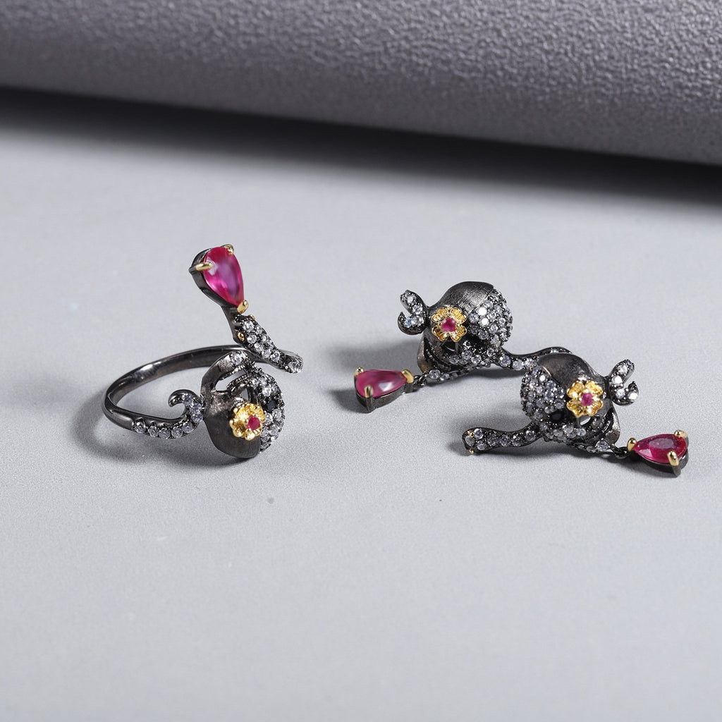 Back view of the Natural Gemstone jewelry set showing clasp and hallmark