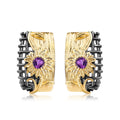 Secret Garden Designer Nature-Inspired Floral Amethyst Earrings in 925 Sterling Silver