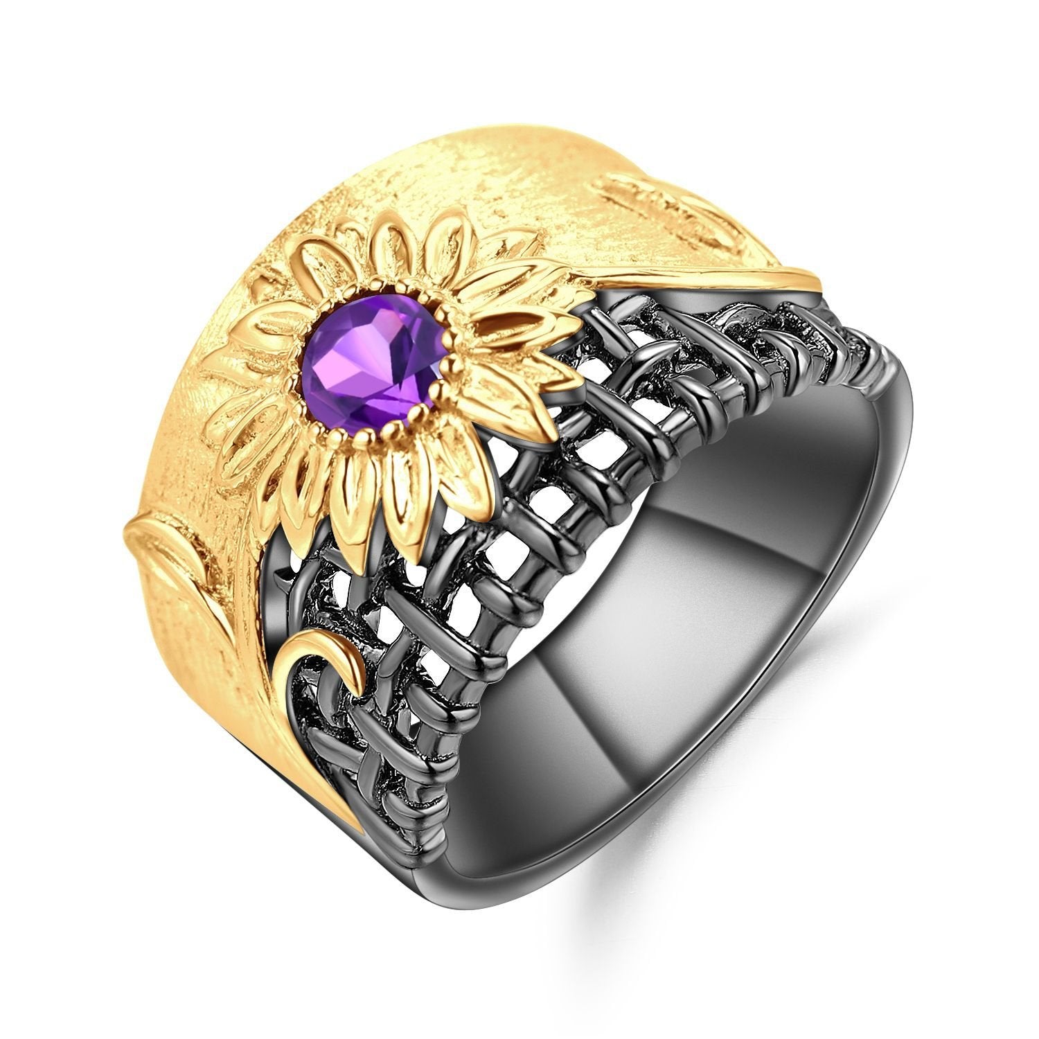 Secret Garden Designer Floral Amethyst Ring in 925 Sterling Silver