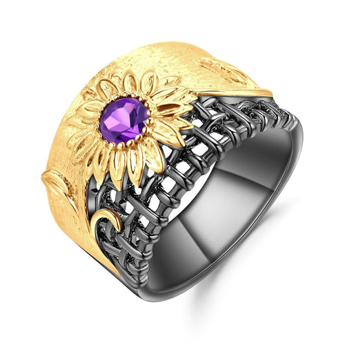 Secret Garden Designer Floral Amethyst Ring in 925 Sterling Silver