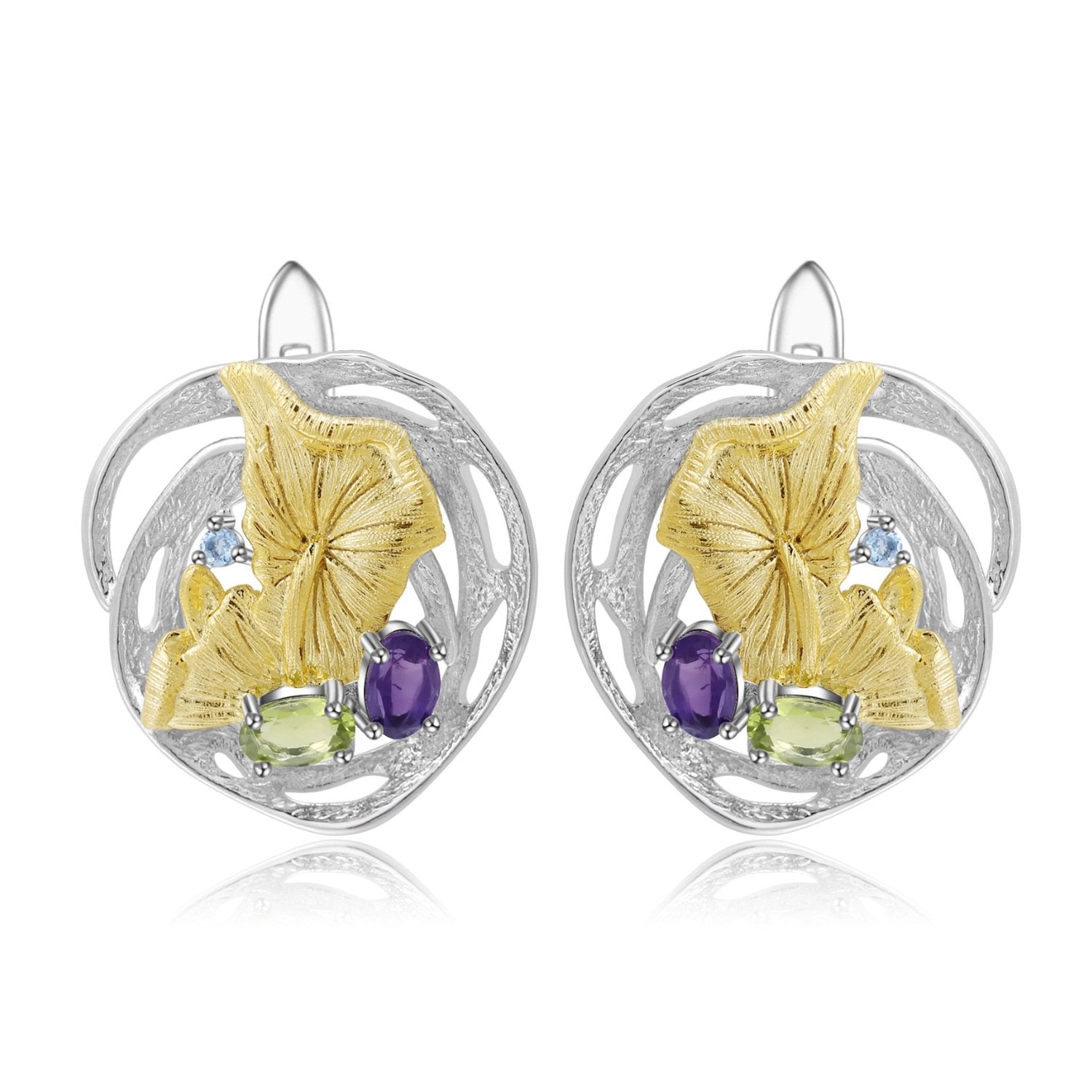 Secret Garden Designer Nature-Inspired Elegant Natural Gemstone Earrings in 925 Sterling Silver