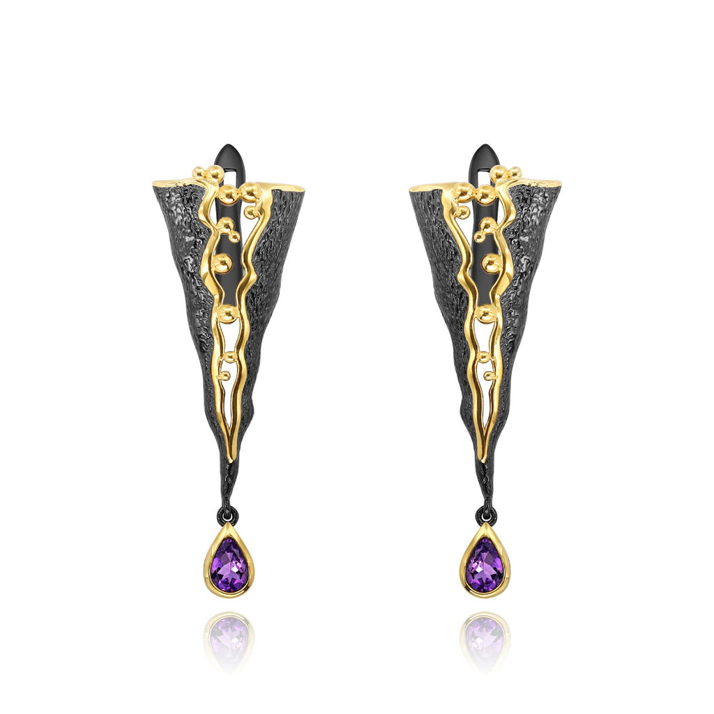 Secret Garden Designer Elegant Vintage Amethyst Earrings in 925 Sterling Silver