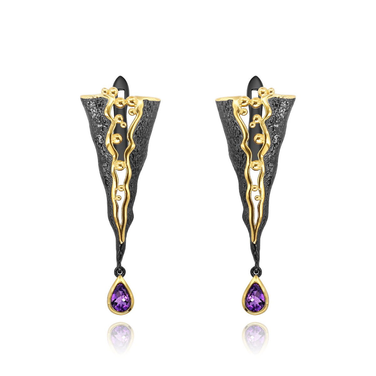 Secret Garden Designer Elegant Vintage Amethyst Earrings in 925 Sterling Silver