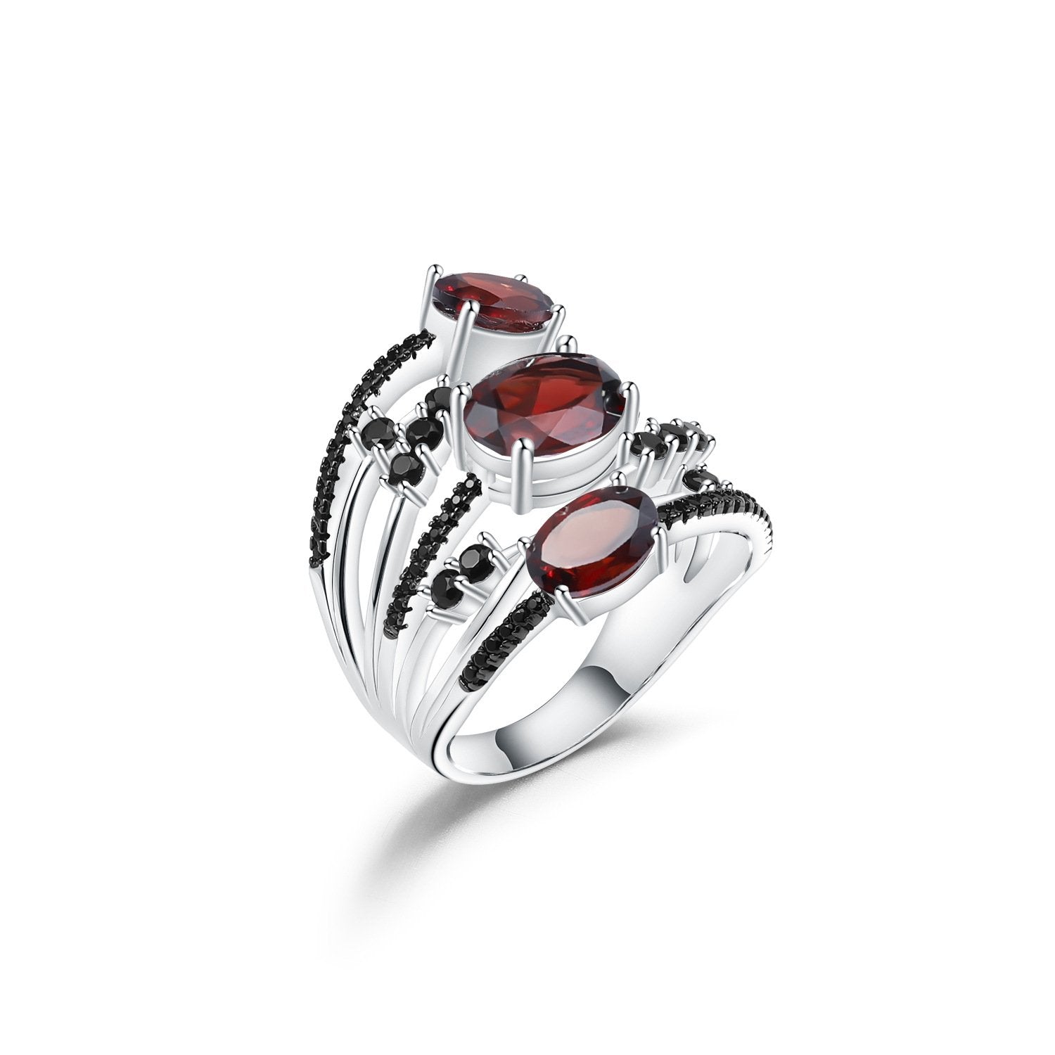 Back view of the Garnet ring showing clasp and hallmark
