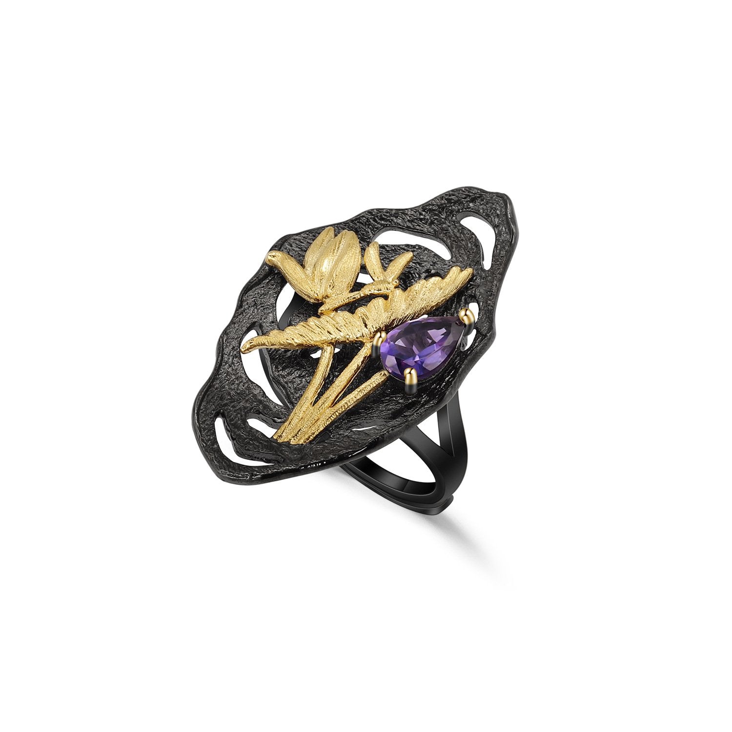 Secret Garden Designer Elegant Vintage Amethyst Ring in 925 Sterling Silver