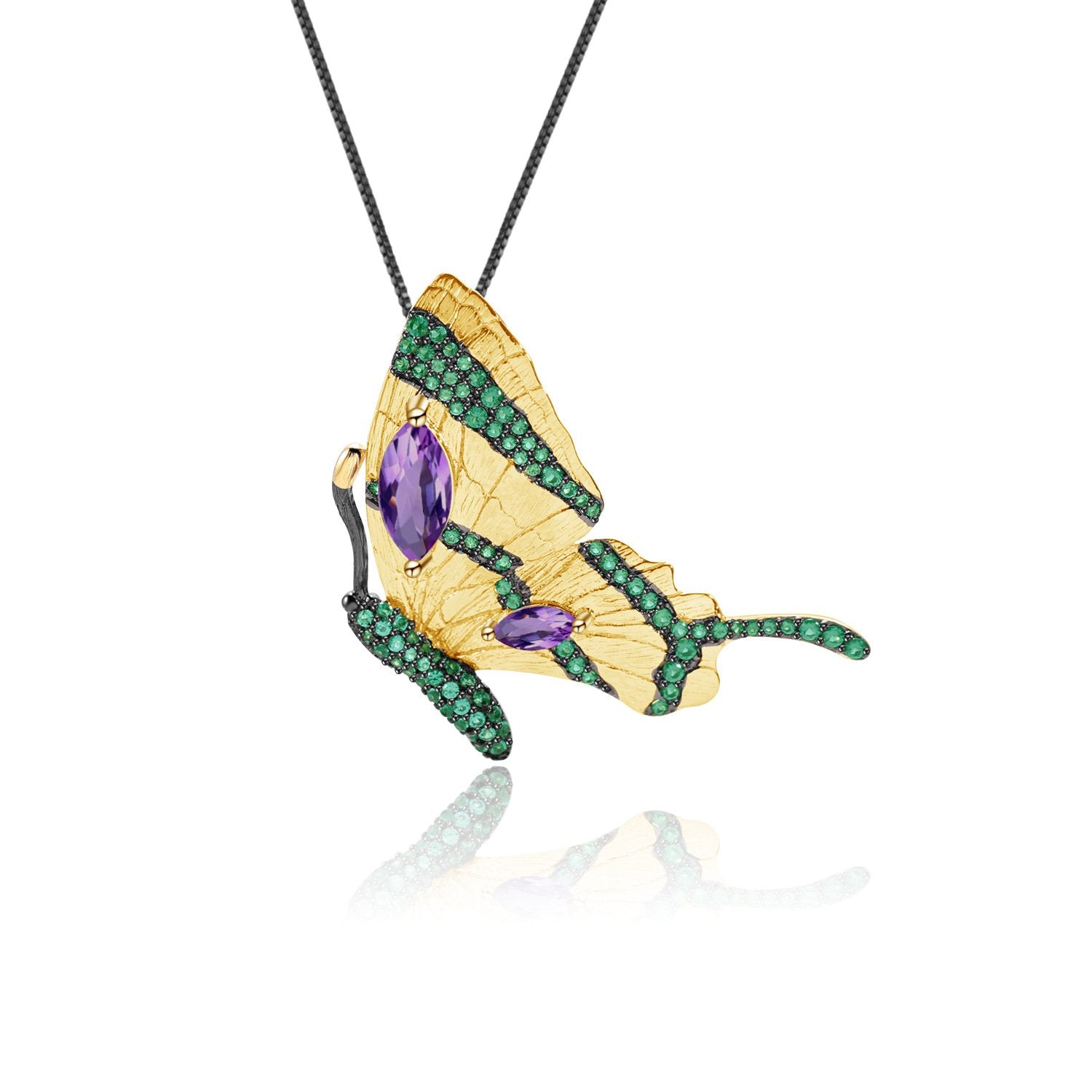 Secret Garden Designer Butterfly Vintage Amethyst & 2-in-1 Necklace in 925 Sterling Silver