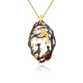 Secret Garden Designer Vintage Floral Natural Garnet Necklace in 925 Sterling Silver