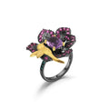 Secret Garden Designer Floral Amethyst Ring in 925 Sterling Silver
