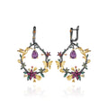 Secret Garden Designer Floral Amethyst Earrings in 925 Sterling Silver
