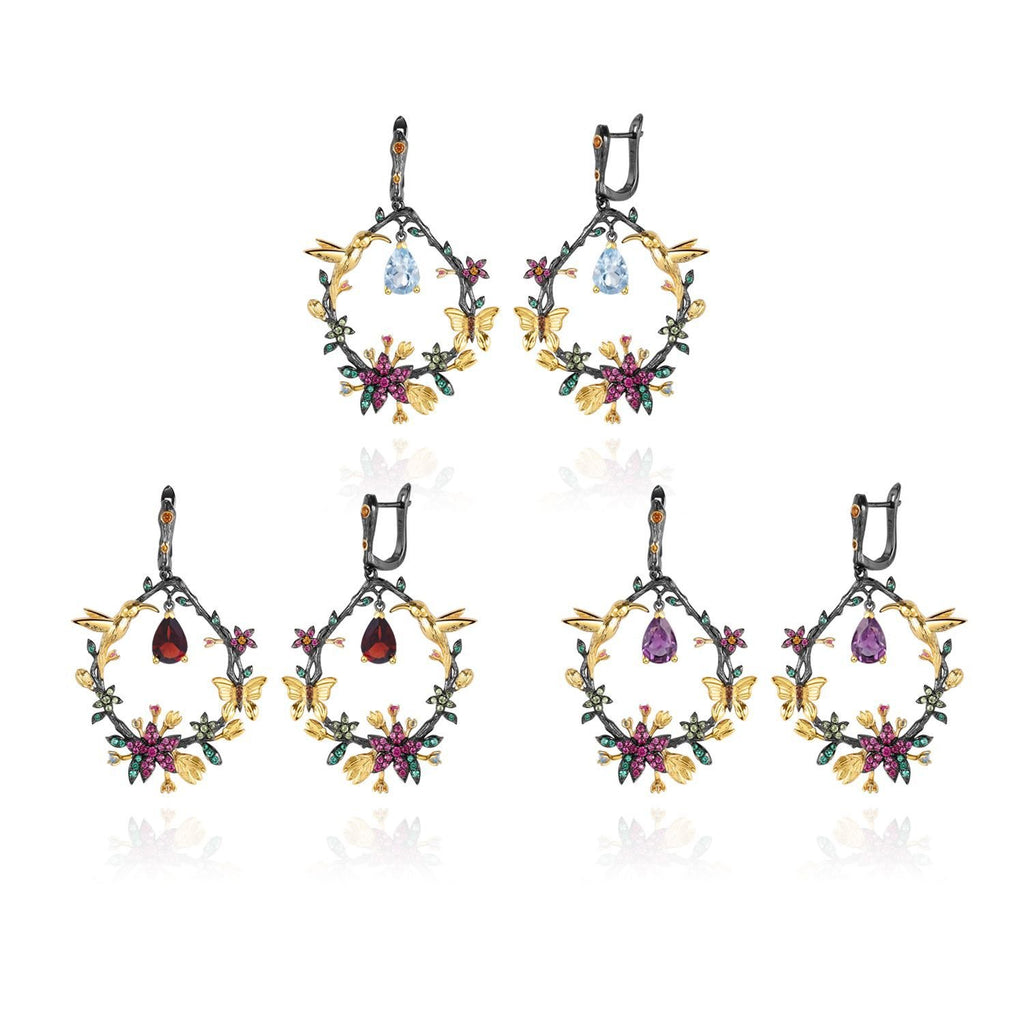 Back view of the Amethyst earrings showing clasp and hallmark