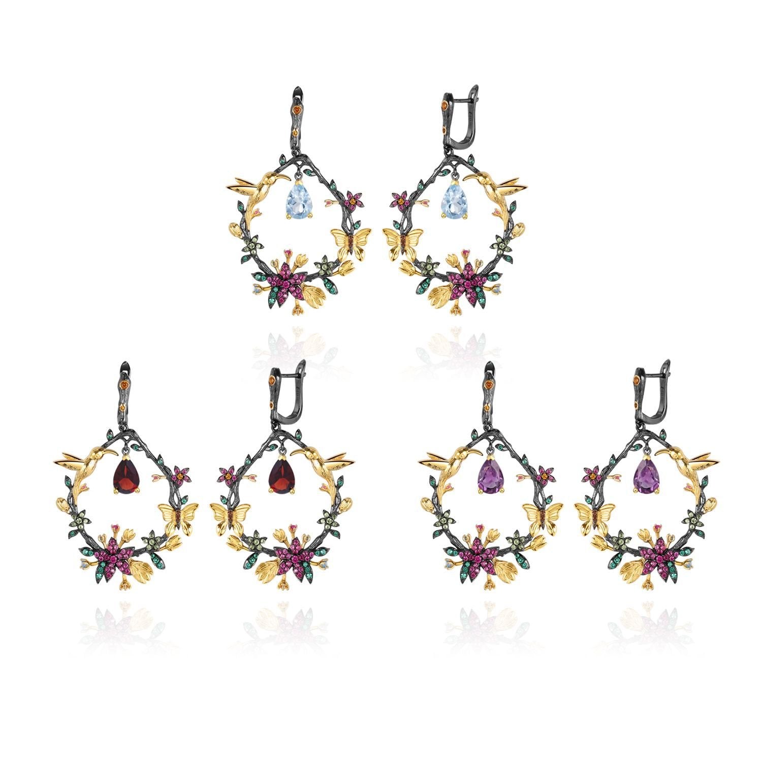 Back view of the Amethyst earrings showing clasp and hallmark
