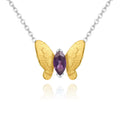 Secret Garden Designer Butterfly Minimalist Amethyst Necklace in 925 Sterling Silver