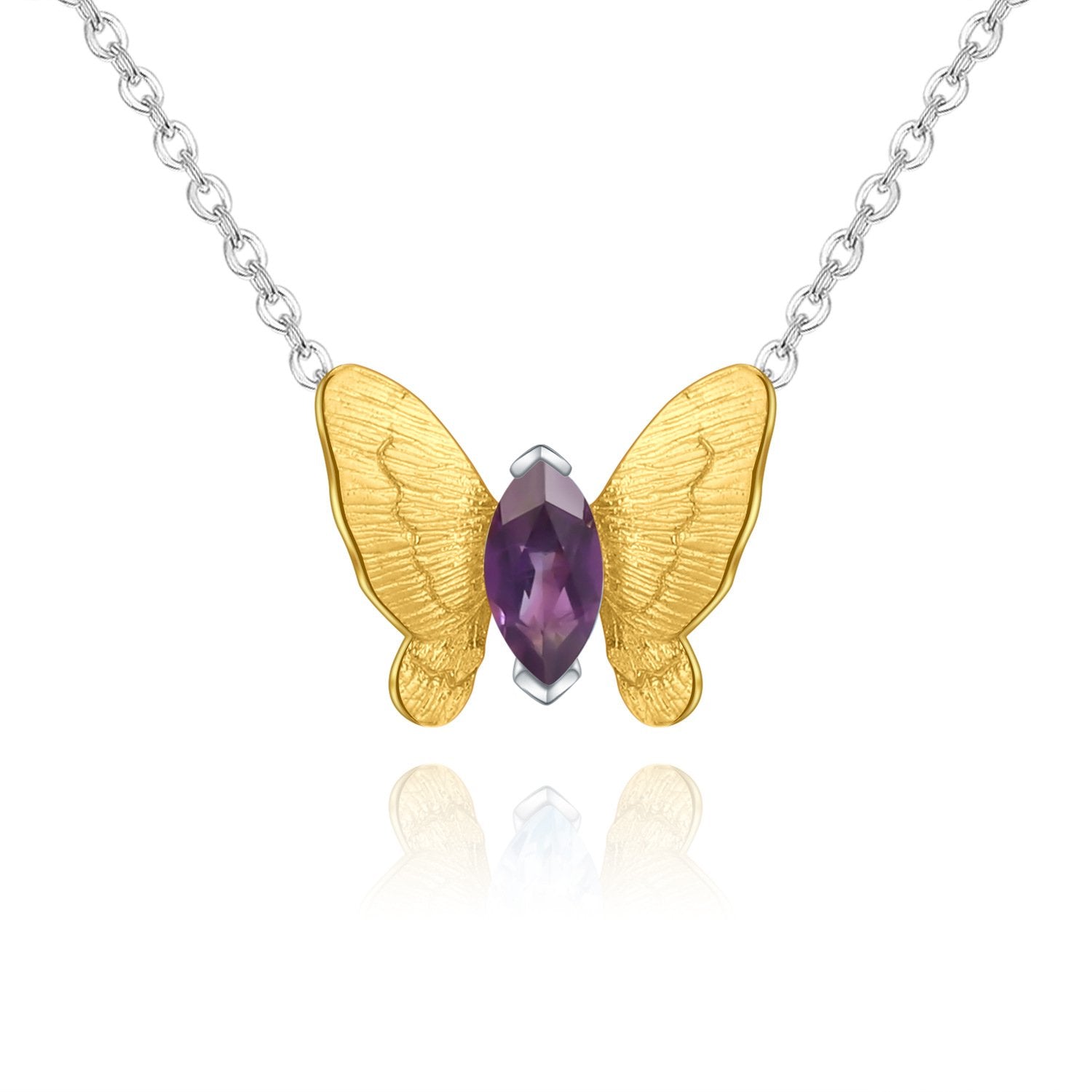 Secret Garden Designer Butterfly Minimalist Amethyst Necklace in 925 Sterling Silver