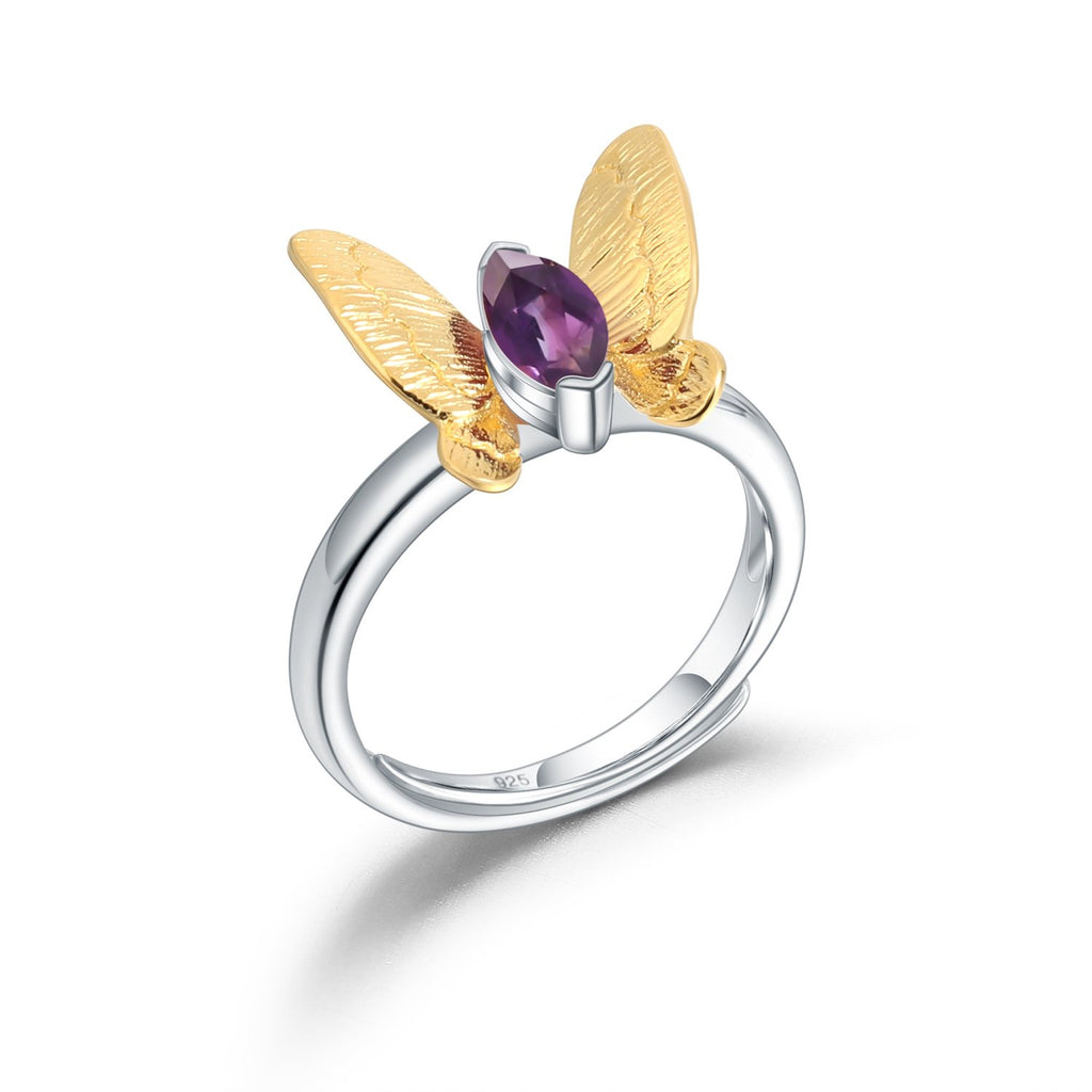 Secret Garden Designer Butterfly Minimalist Natural Gemstone Ring in 925 Sterling Silver