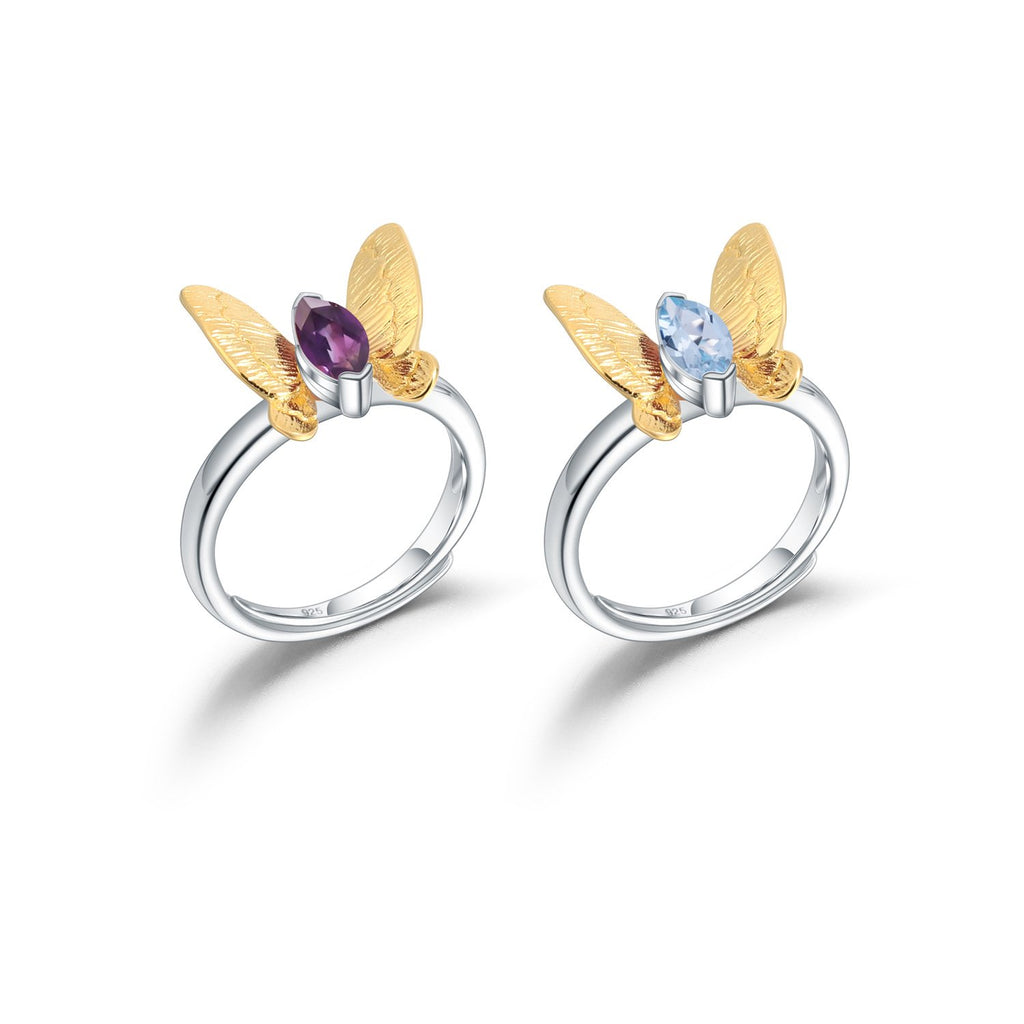 Back view of the Natural Gemstone ring showing clasp and hallmark