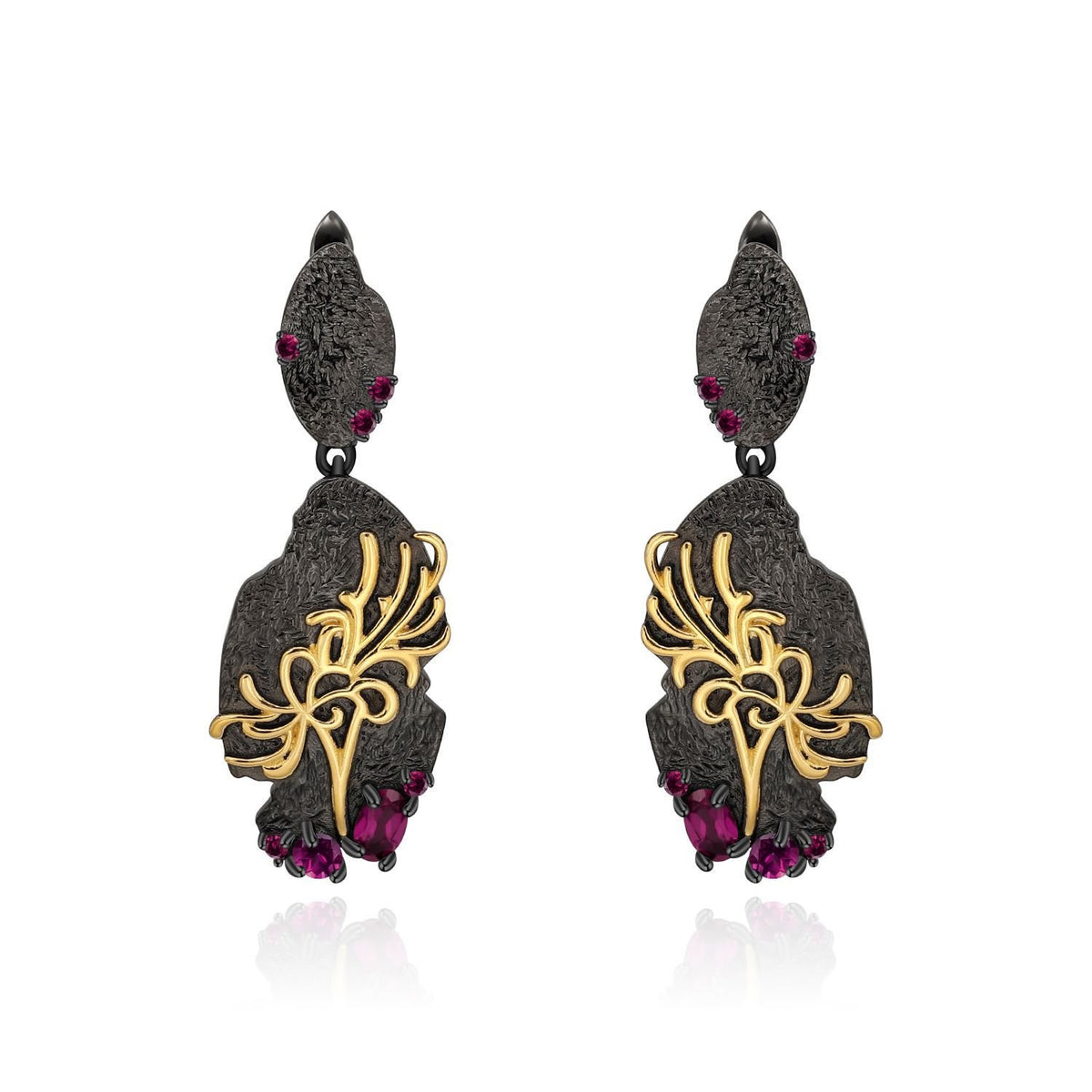 Secret Garden Elegant Rose Natural Rhodolite Earrings in 925 Sterling Silver