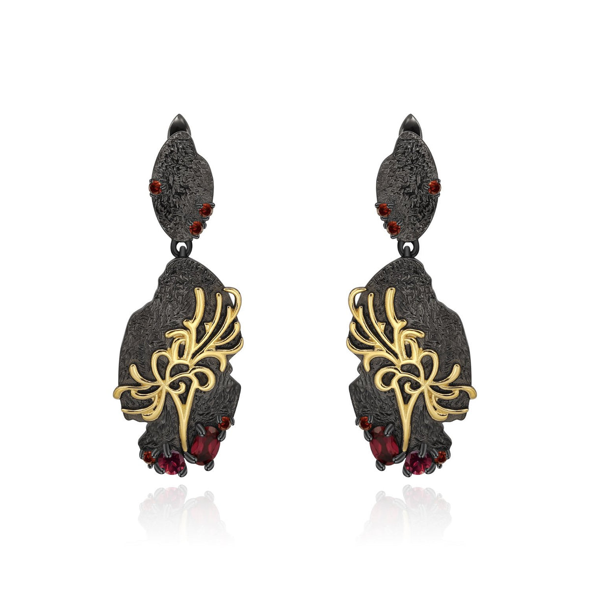 Close-up of the Rhodolite Garnet setting on these earrings