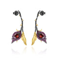 Secret Garden Designer Nature-Inspired Elegant Floral Natural Garnet Earrings in 925 Sterling Silver