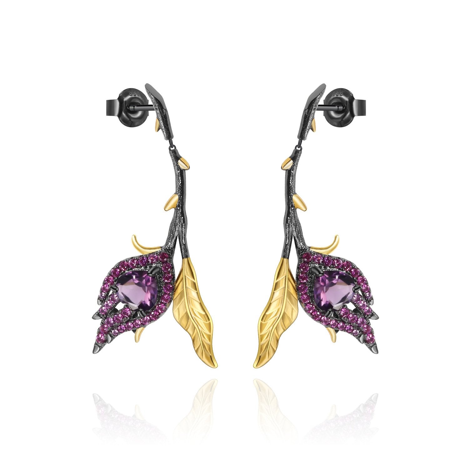 Close-up of the Garnet setting on these earrings