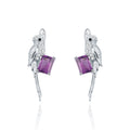 Secret Garden Designer Elegant Bird Amethyst Earrings in 925 Sterling Silver
