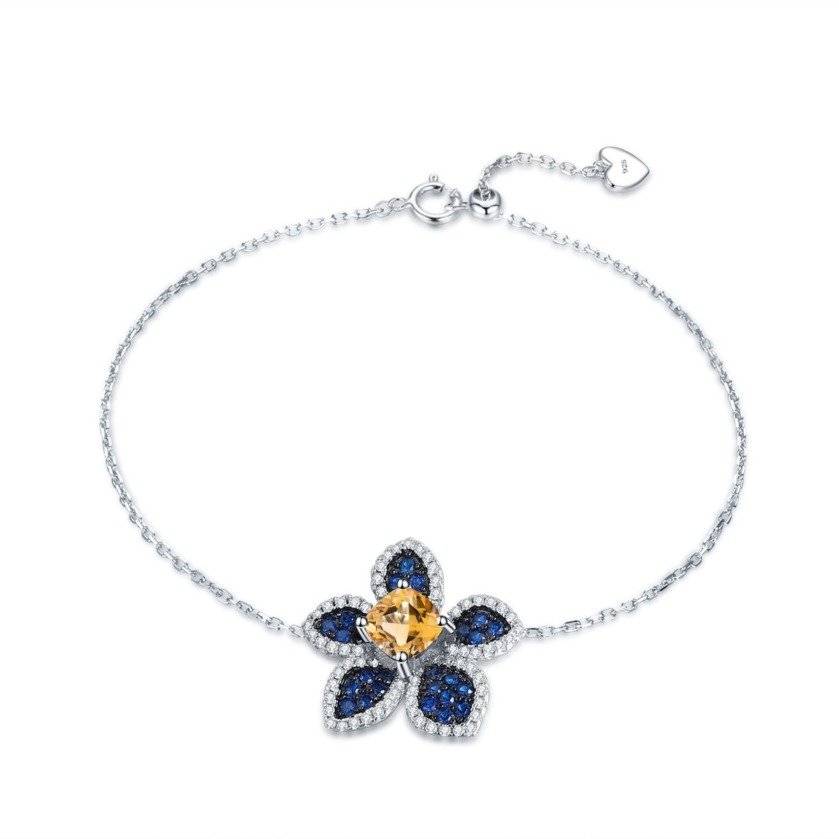 Secret Garden Elegant Floral Natural Gemstone Citrine Bracelet in 925 Sterling Silver