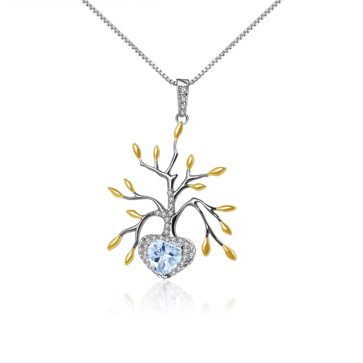 Secret Garden Designer Elegant Tree Natural Topaz Necklace in 925 Sterling Silver