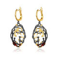 Secret Garden Designer Vintage Floral Natural Garnet Earrings in 925 Sterling Silver