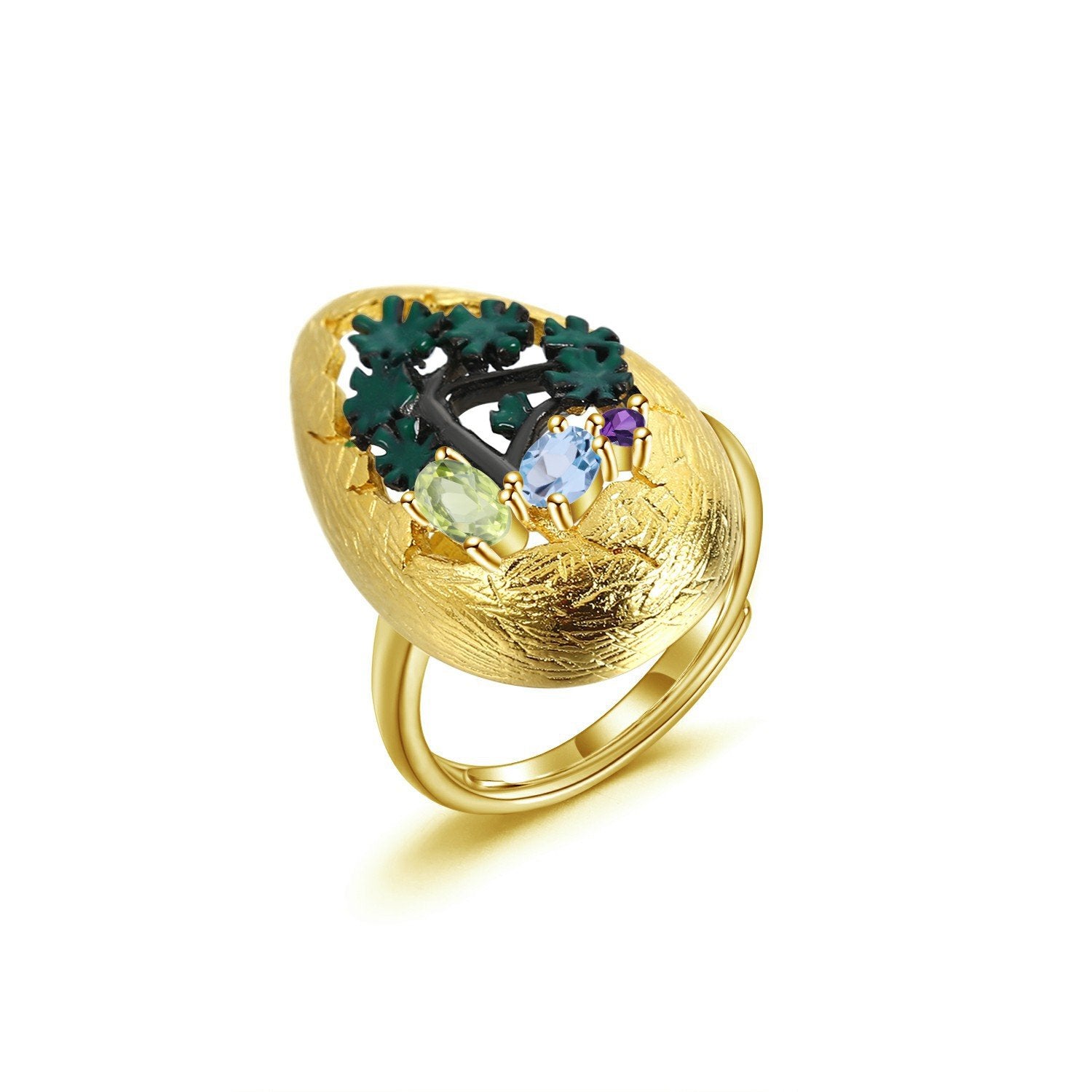 Secret Garden Designer Nature-Inspired Elegant Citrine Ring in 925 Sterling Silver