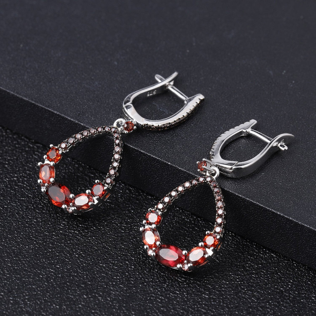 Secret Garden Elegant Luxury Natural Garnet Earrings in 925 Sterling Silver