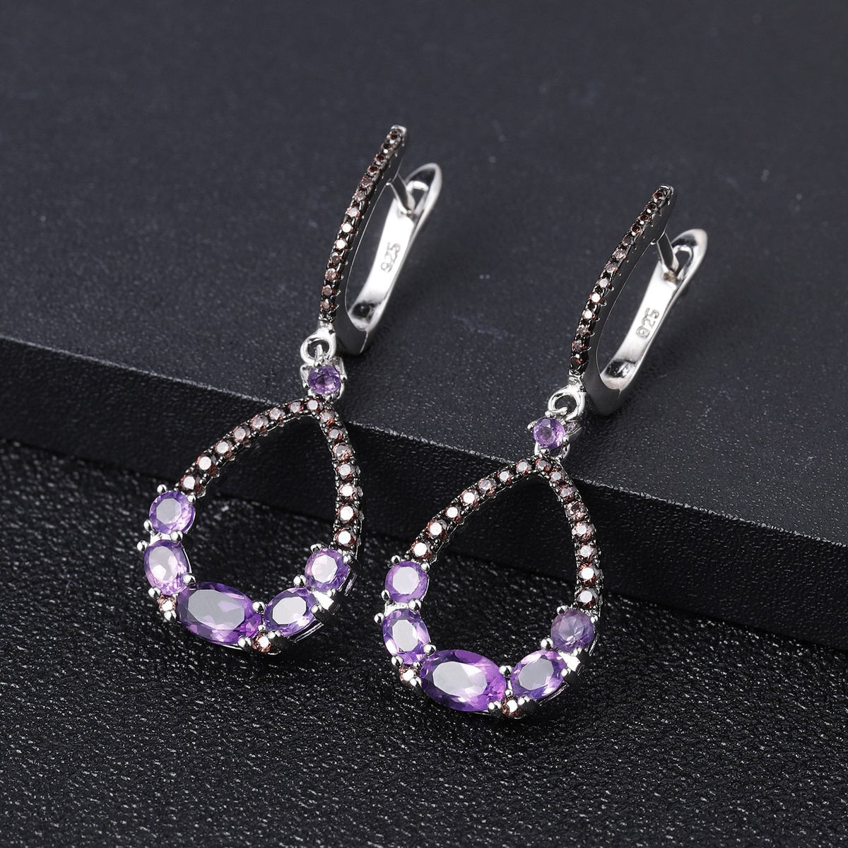 Close-up of the Garnet setting on these earrings