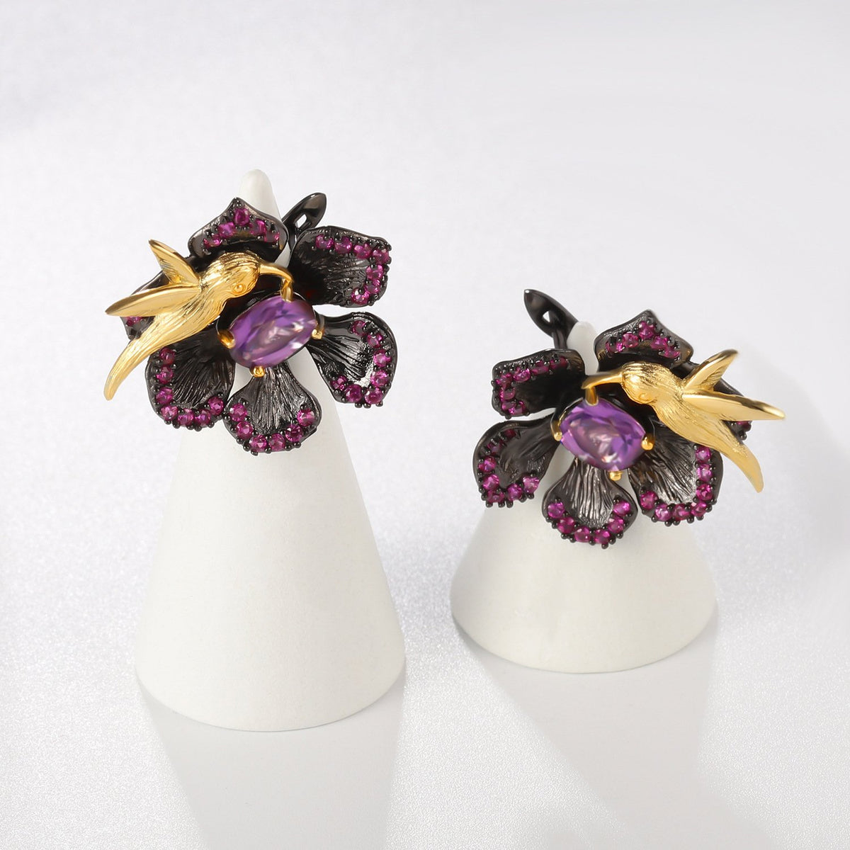Secret Garden Designer Floral Amethyst Earrings in 925 Sterling Silver