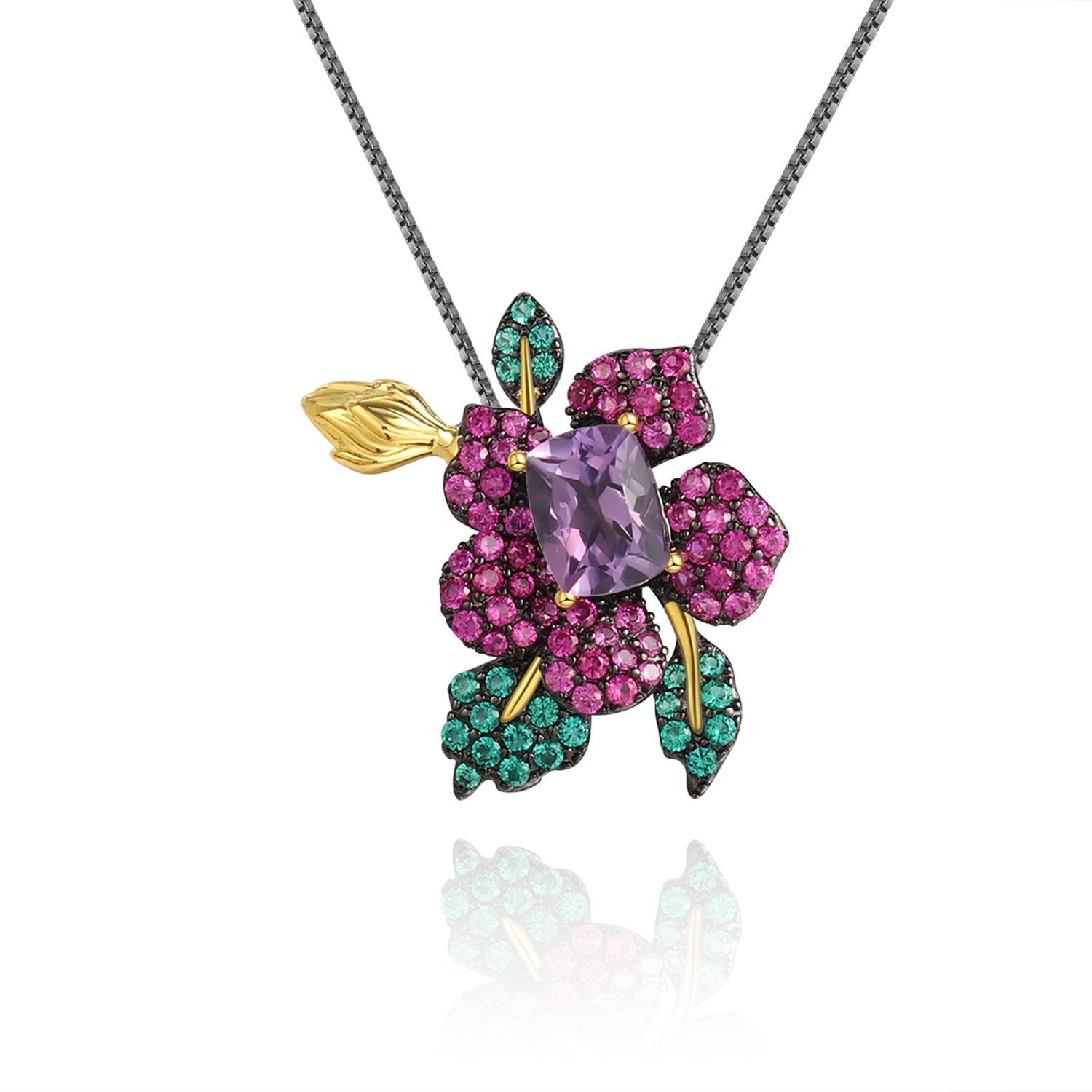 Secret Garden Designer Nature-Inspired Floral Citrine & 2-in-1 Pendant in 925 Sterling Silver