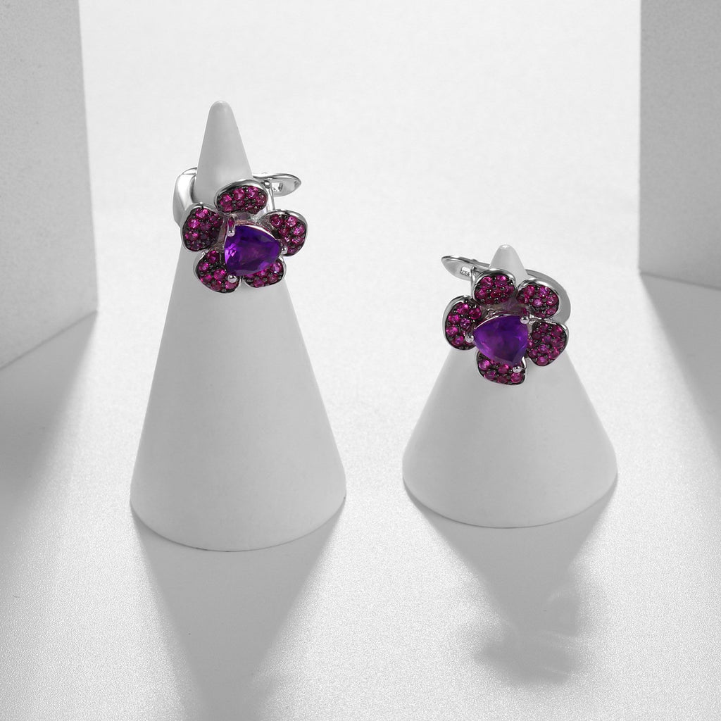 Back view of the Amethyst earrings showing clasp and hallmark