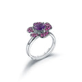 Secret Garden Designer Elegant Floral Amethyst Ring in 925 Sterling Silver