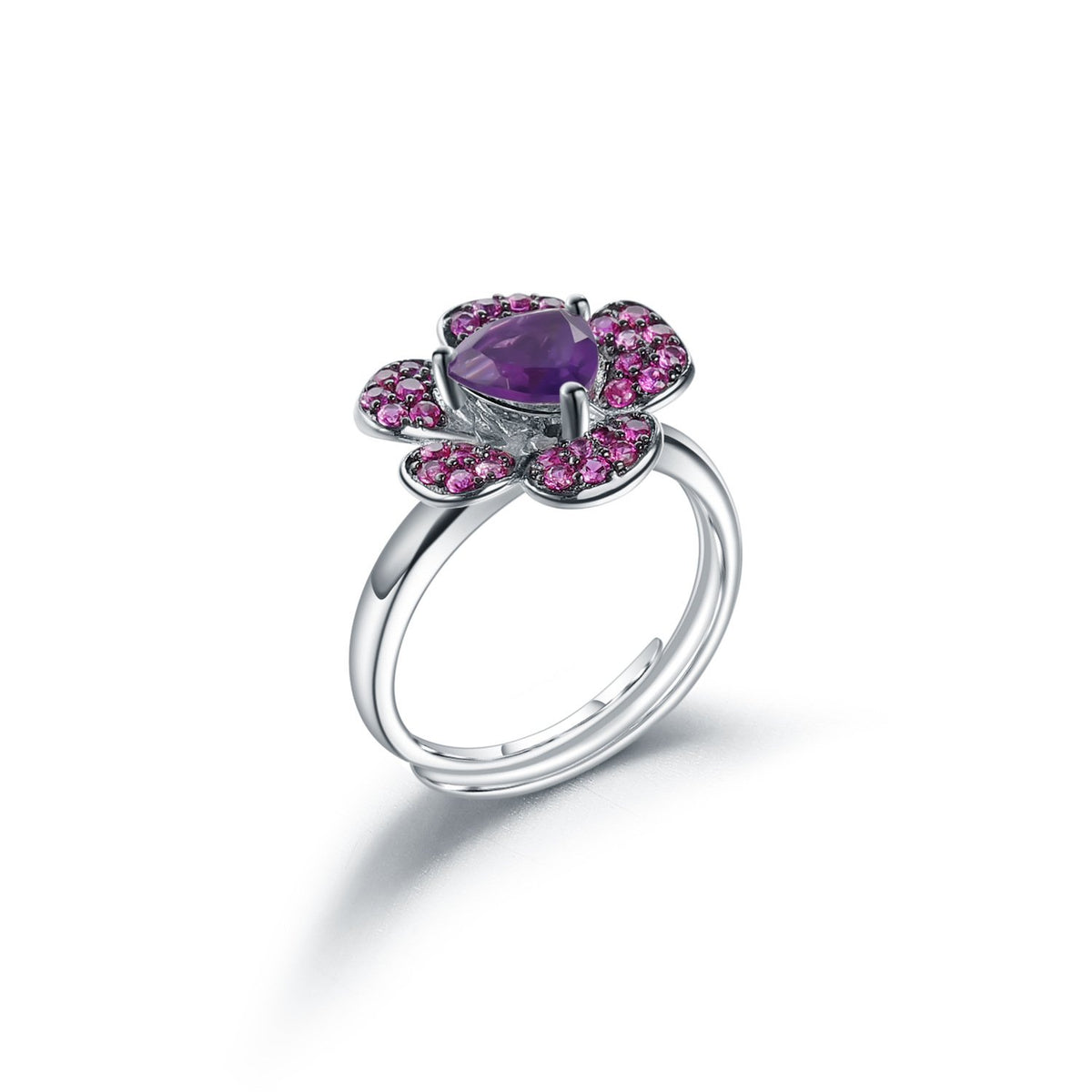 Secret Garden Designer Elegant Floral Amethyst Ring in 925 Sterling Silver