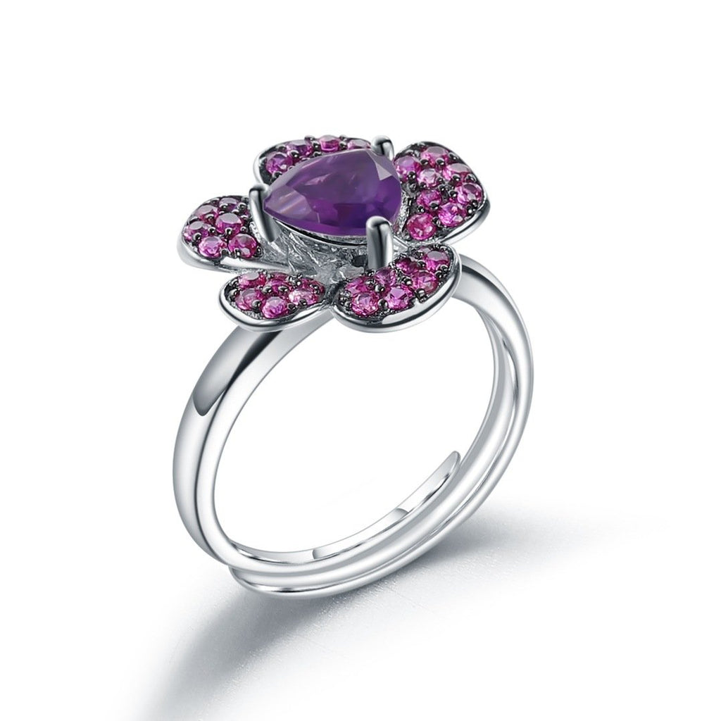 Back view of the Amethyst ring showing clasp and hallmark