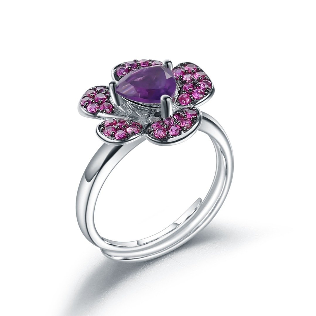 Back view of the Amethyst ring showing clasp and hallmark