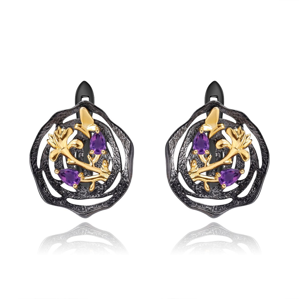 Secret Garden Designer Nature-Inspired Elegant Rose Natural Rhodolite Earrings in 925 Sterling Silver