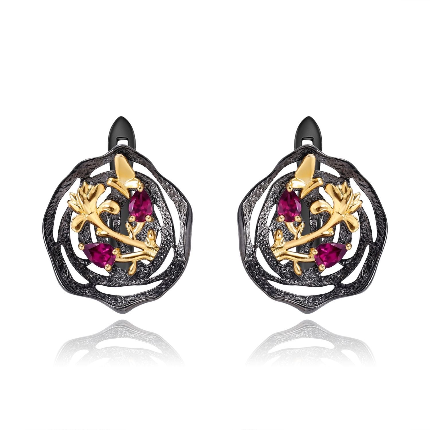 Close-up of the Rhodolite Garnet setting on these earrings