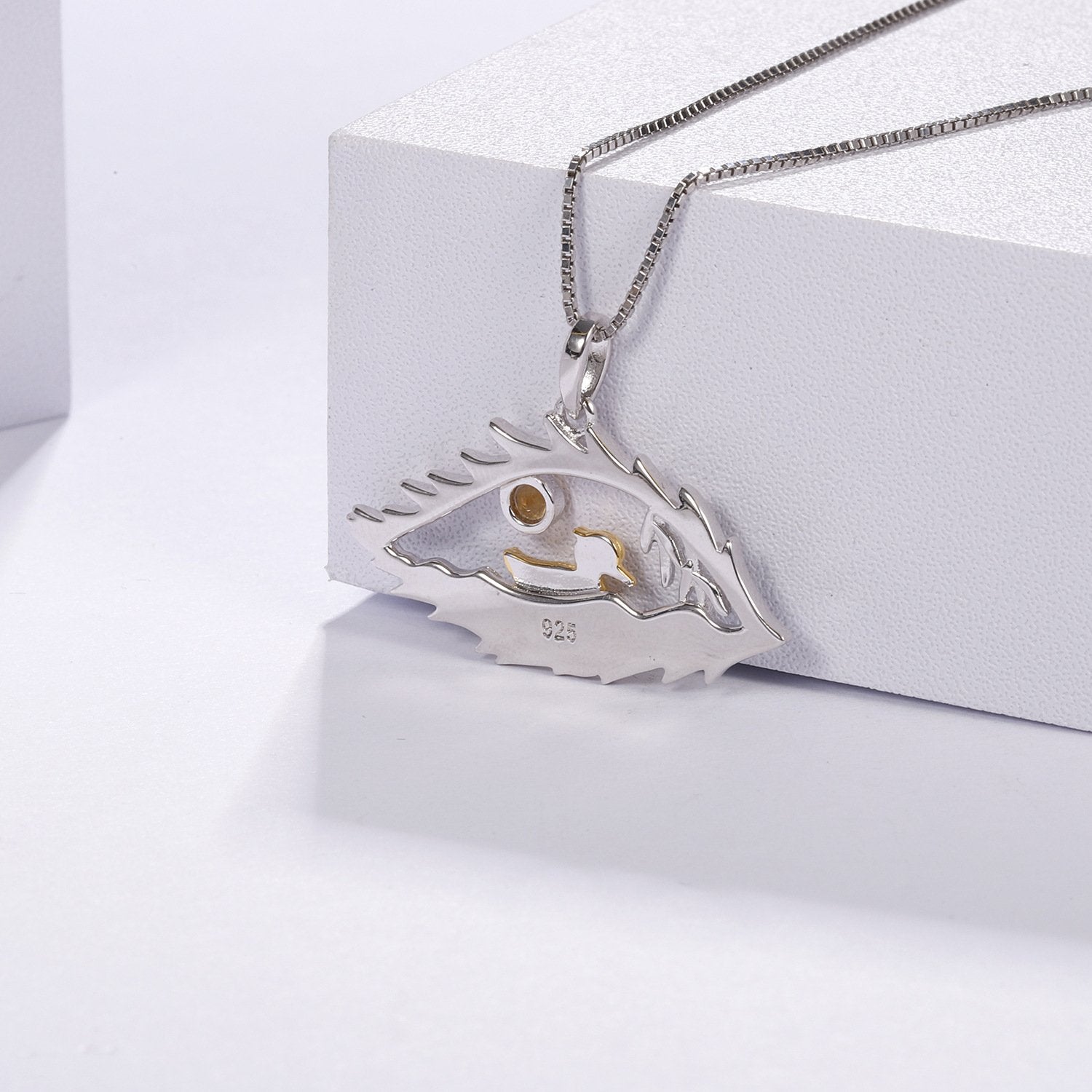 Back view of the Topaz necklace showing clasp and hallmark