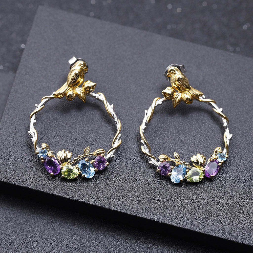 Back view of the Natural Gemstone earrings showing clasp and hallmark