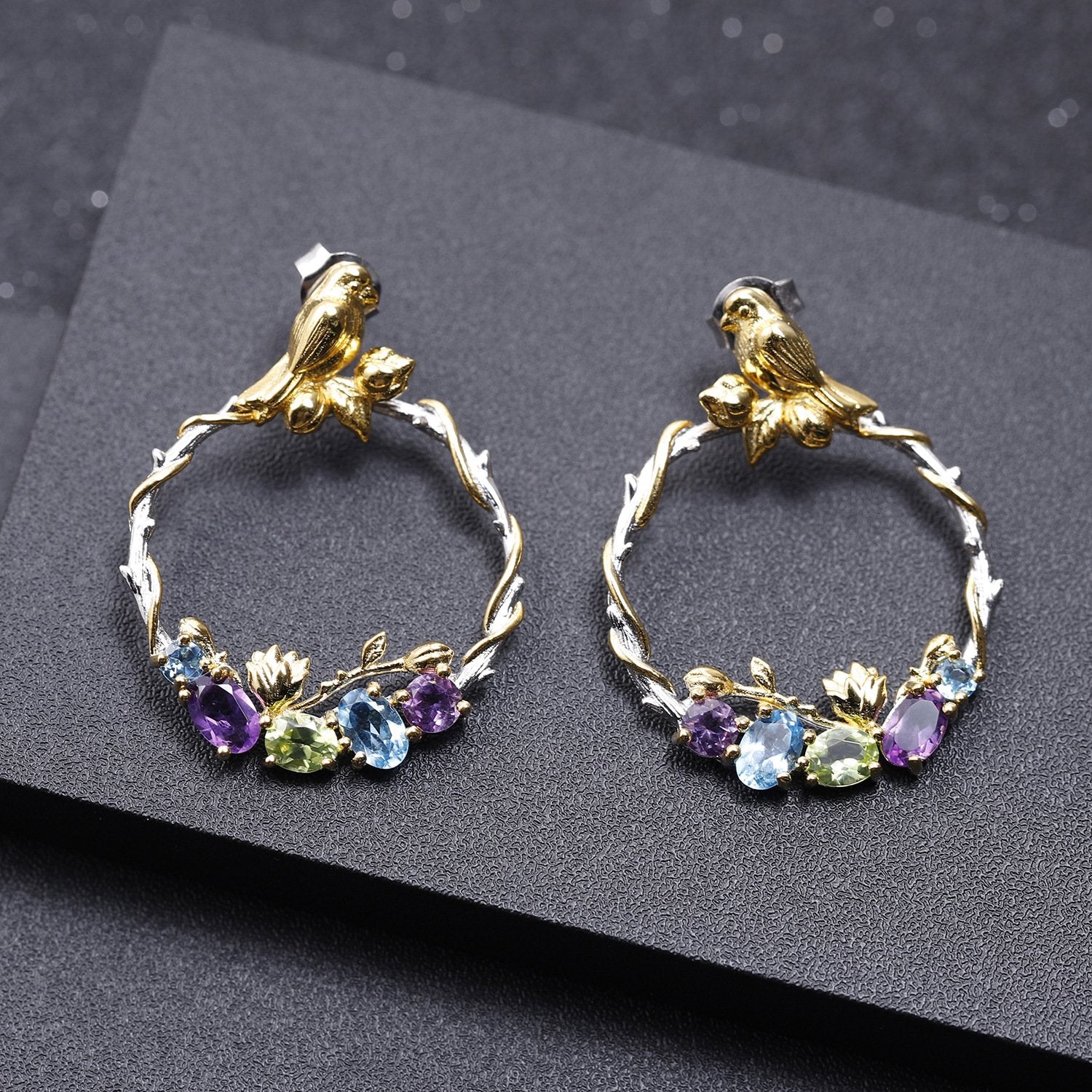 Back view of the Natural Gemstone earrings showing clasp and hallmark
