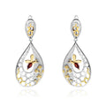 Secret Garden Designer Nature-Inspired Bee Garnet Earrings in 925 Sterling Silver