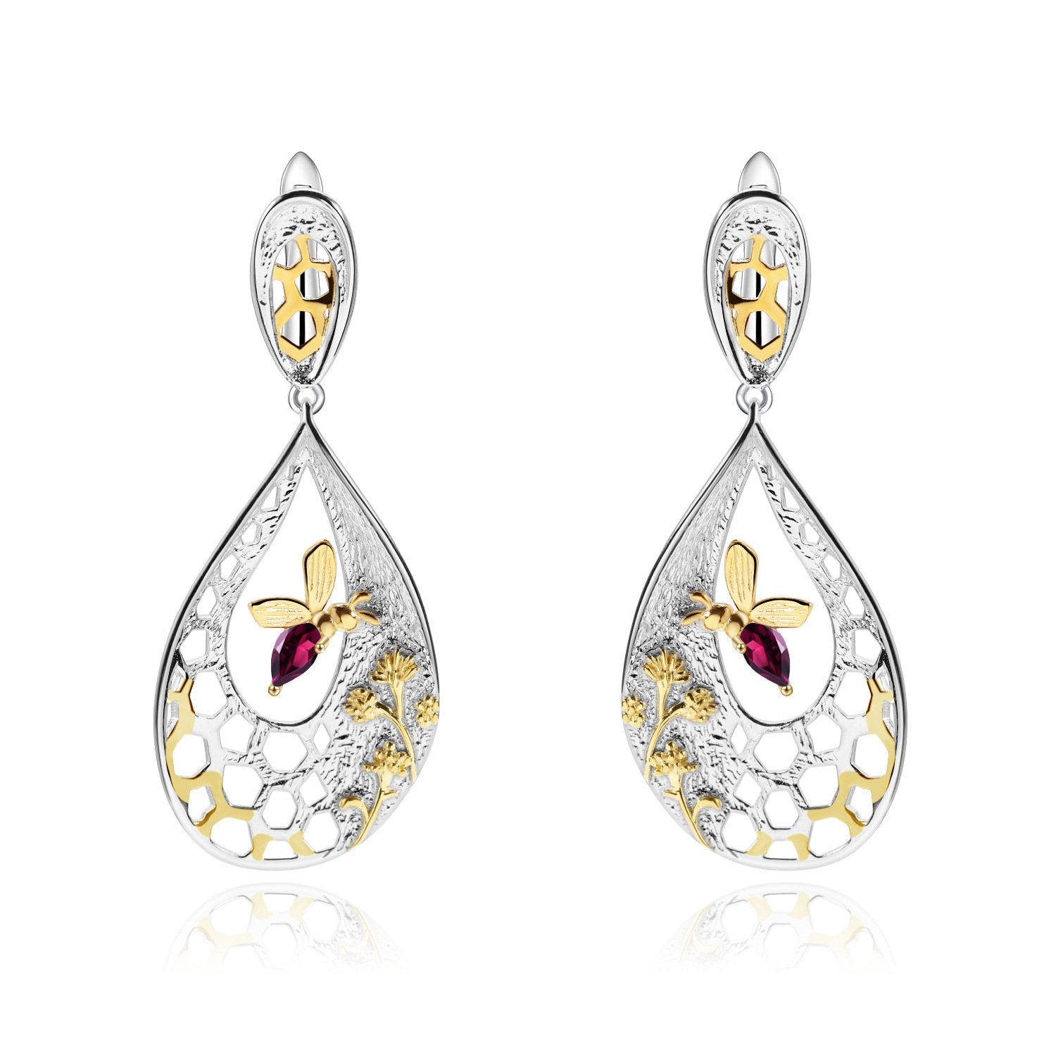 Close-up of the Garnet setting on these earrings