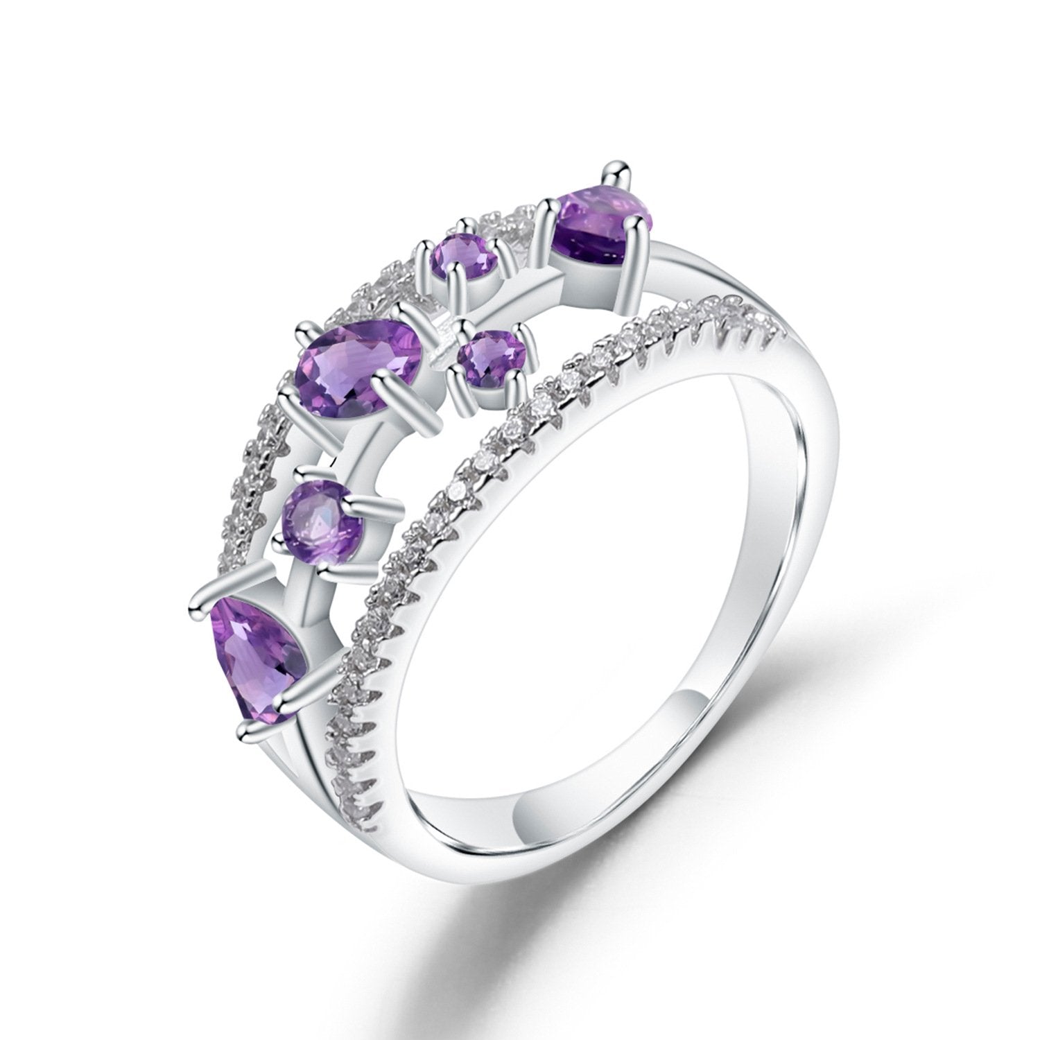 Secret Garden Elegant Luxury Amethyst & Sapphire Ring in 925 Sterling Silver