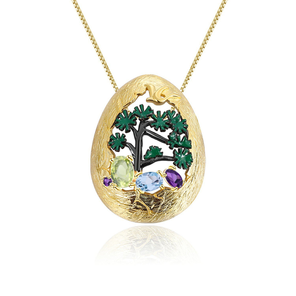 Secret Garden Designer Nature-Inspired Elegant Natural Gemstone Pendant in 925 Sterling Silver