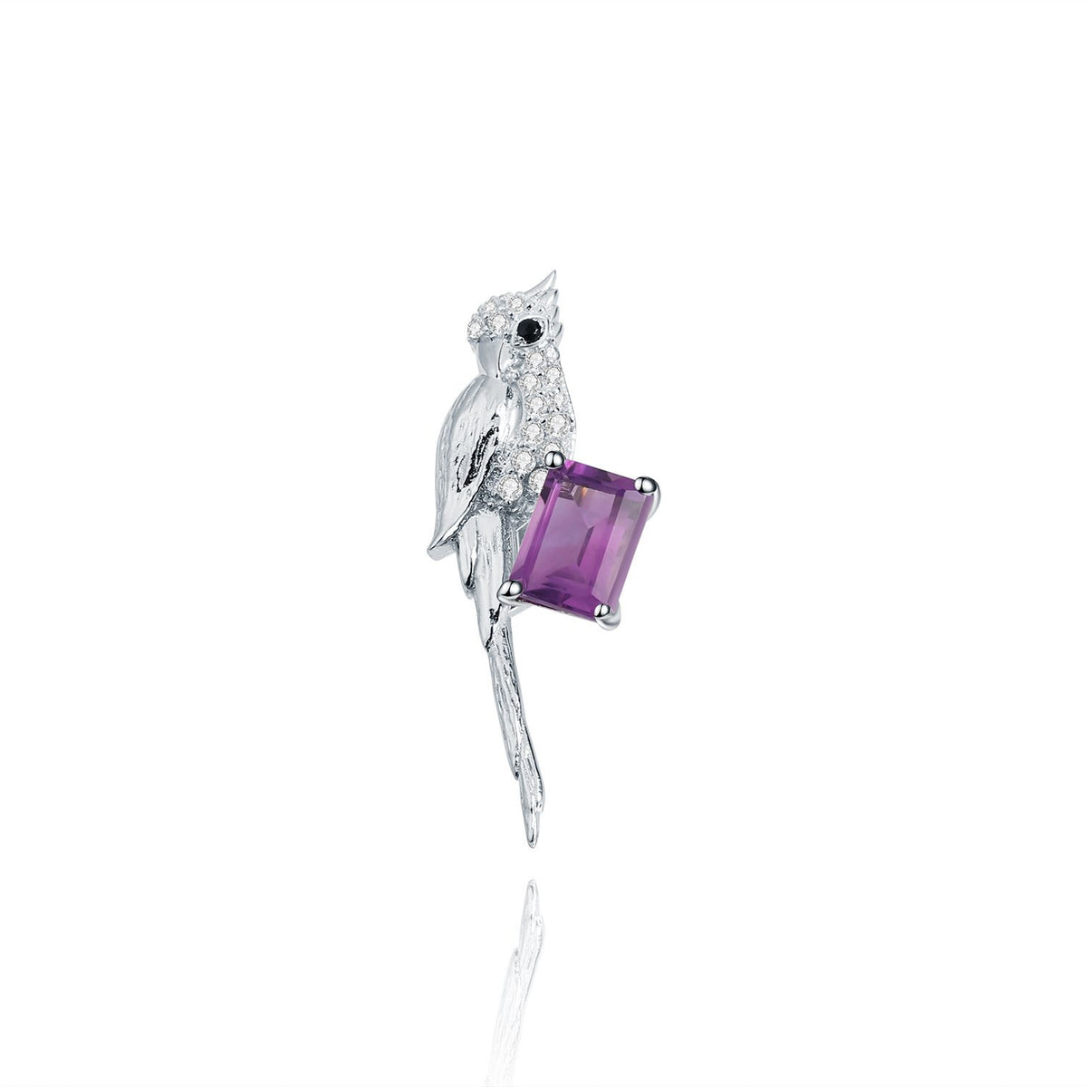 Secret Garden Designer Bird Amethyst & 2-in-1 Necklace in 925 Sterling Silver
